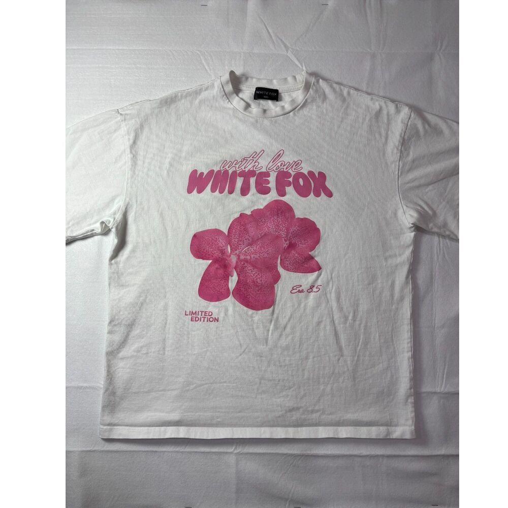 White Fox Oversized Graphic Tee Floral Pink "With Love" Limited Edition XS/S